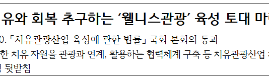 치유와 회복 추구하는 ‘웰니스관광’ 육성 토대 마련
